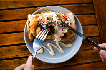 Burrito with mayonnaise sauce
