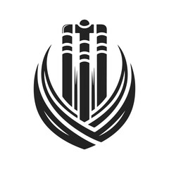 Stylized Abstract Cricket Stump Icon – Solid Black Minimal Vector for Sports Branding, Product Labels & Logo Design