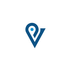 Modern Abstract V Letter Logo with Location Pin.