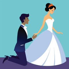 Groom proposes to bride in wedding attire proposal