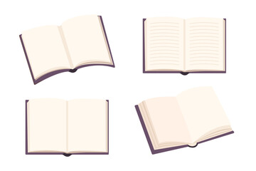 Mockup of an open book, diary or notepad with blank pages made of white paper, isolated on white background. Vector illustration