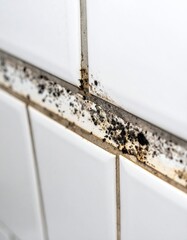 black mold on white tile grout in bathroom 