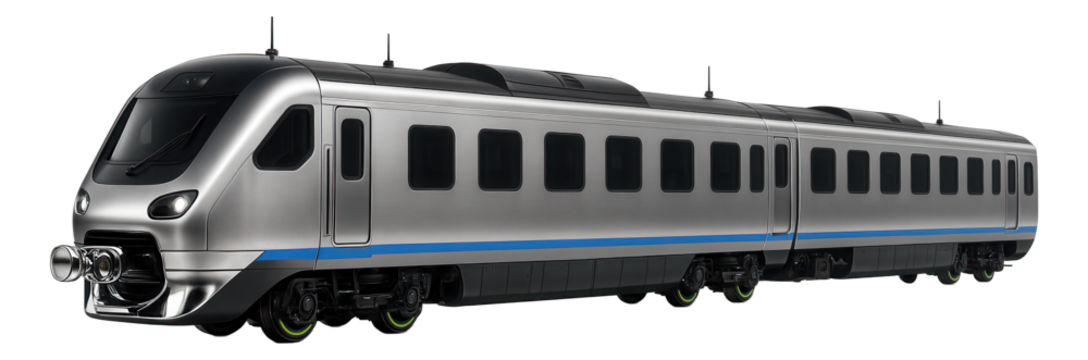 Four-car diesel train with distinctive front coupling system and roof-mounted antennas