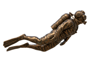 Isolated Vintage Diving Suit with Bronze Finish