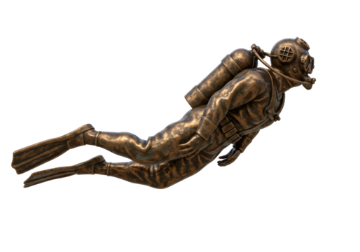 Isolated Vintage Diving Suit with Bronze Finish