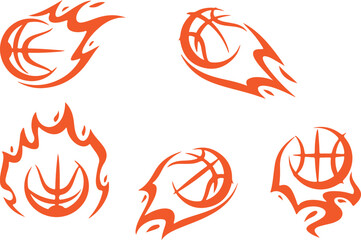 Basketball Flame Icon Vector – Sports, Basketball, Fireball, Action, Energy, Red Line, Motion, Game, Athlete, Hand-Drawn, Doodle, Speed, Silhouette, Bold, Dynamic