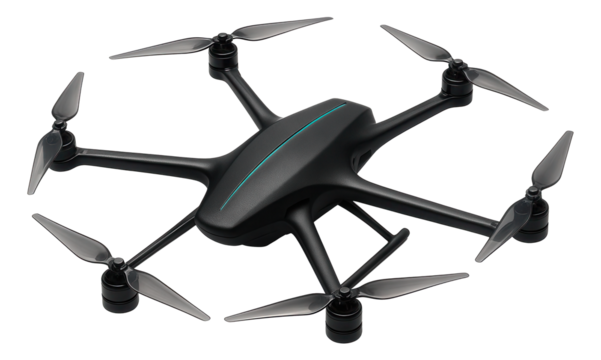 Hexacopter drone with six rotors and a streamlined body for stealth operations