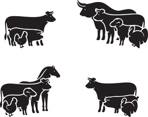 Farm Cow and Ox Vector Set – Animal, Livestock, Agriculture, Rural, Silhouette, Domestic, Grazing, Outline, Hand-Drawn, Minimalist, Nature, Farm Animal, Beef, Field, Cow Icon
