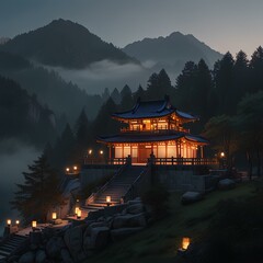 temple, meditaion, forest, monk, light, darkness, 