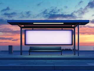 Empty bus stop at twilight