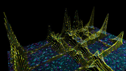 Abstract analytical background with graph of color lines connecting points  analyze in dark. Quantum cryptography concept.  Banner for business, science and technology. Data chart. Big data.
