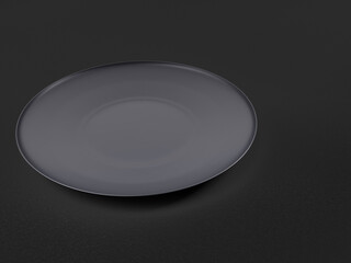 Dark color round ceramic round plate on black table. Rendering plate on stone table.