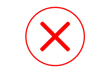Red cross sign abandon forbidden not allowed prohibited wrong sign icon button over transparent background. flat style tick icon for web site design, logo, app, UI design