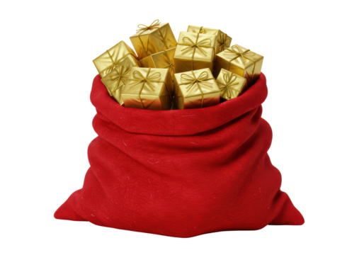 Isolated Red Sack Full of Golden Gifts