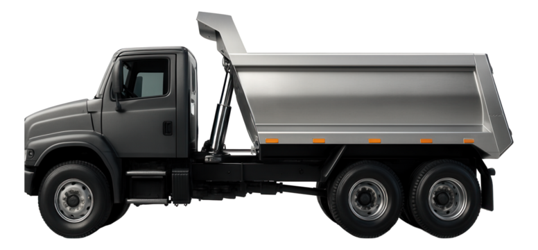 Rubble removal truck with high-capacity dump bed and hydraulic lift
