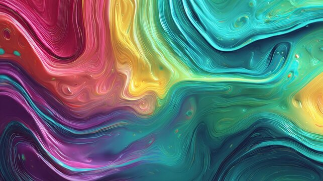 Abstract swirling vibrant colors in fluid motion, creating a dynamic and multicolored pattern with varied textures and luminosity