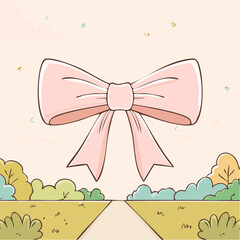 Cute ribbon bow clipart. Coquette and balletcore girly decoration. Hand drawn silk tape accessory. Vintage fashion element in pastel color. Vector drawing