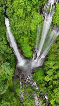 Directly above view of Sekumpul waterfall in Bali Indonesia