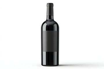 Elegant bottle of red wine on white background. Dark bottle with minimalist label.
