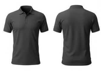 A gray polo shirt is displayed from the front and back, isolated against a white backdrop isolated on transparent background