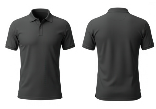 A gray polo shirt is displayed from the front and back, isolated against a white backdrop isolated on transparent background