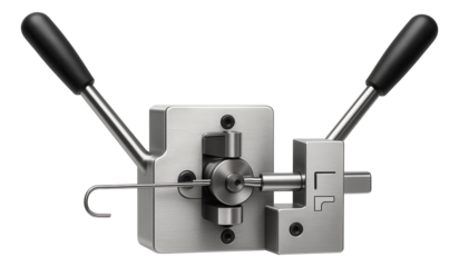 Wire ring bending machine with a dual-arm configuration and mechanical stop for repeatable results in a hardware manufacturing plant