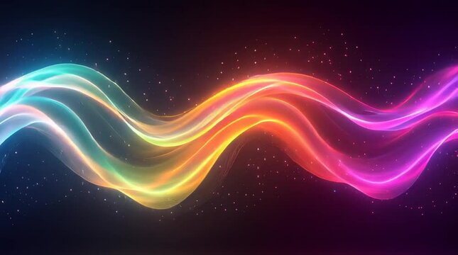 Illustration Abstraite de Lignes N&eacute;on Fluides et Lumineuses sur Fond Sombre