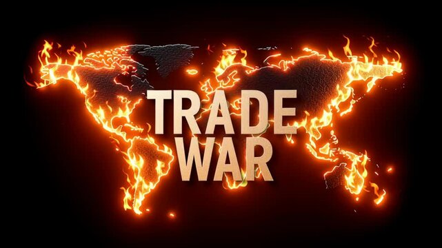 Global market tariff trade war. Trade war concept featuring glowing fiery world map burning along borders symbolizing global economic conflict and tension international trade economy