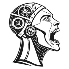 Robotic Face Silhouette with Open Jaw