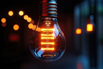 Glowing incandescent lightbulb in the dark