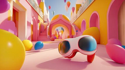 Colorful VR experience in a whimsical, surreal environment