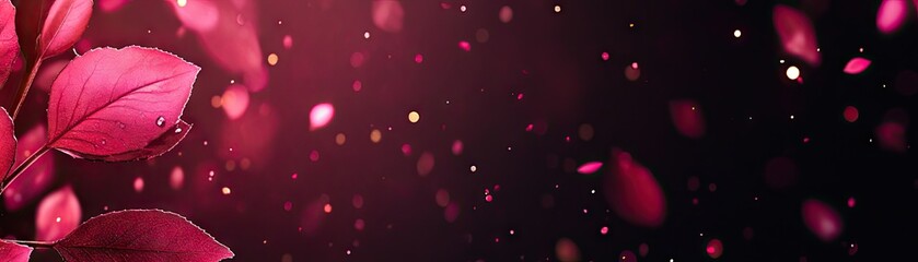 Vibrant Pink Leaves Falling in a Dark Background