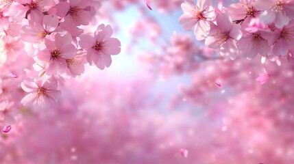 Delicate pink cherry blossoms in soft focus,  with petals gently falling