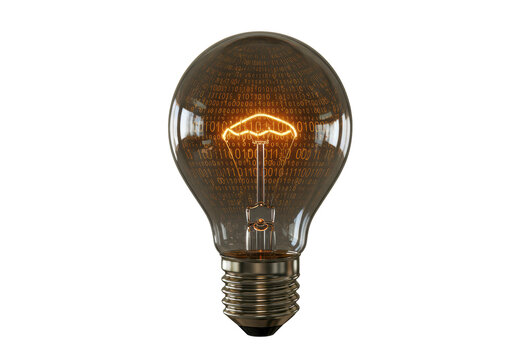 Isolated Light Bulb with Binary Code Filament Glow