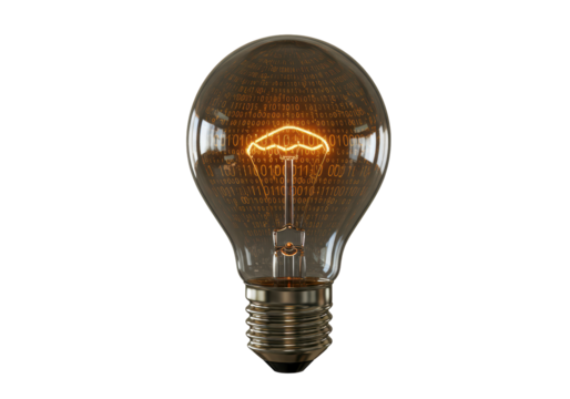 Isolated Light Bulb with Binary Code Filament Glow