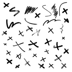 Collection of hand-drawn X marks and scribbles on a transparent backdrop