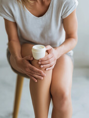 Woman rubbing knees with balm 