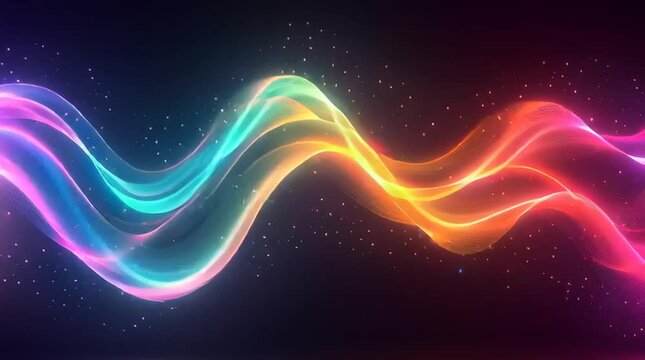 Illustration Abstraite de Lignes N&eacute;on Fluides et Lumineuses sur Fond Sombre