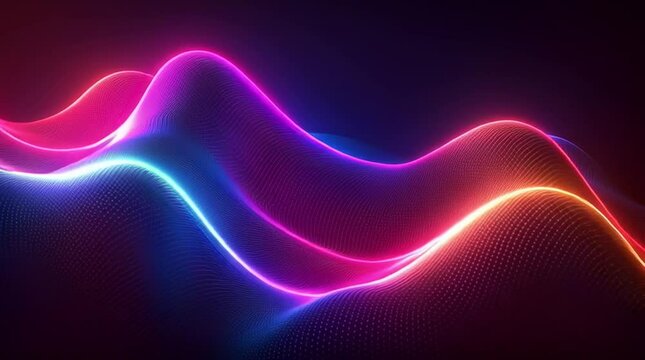Illustration Abstraite de Lignes N&eacute;on Fluides et Lumineuses sur Fond Sombre