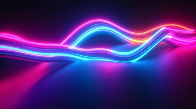 Illustration Abstraite de Lignes N&eacute;on Fluides et Lumineuses sur Fond Sombre