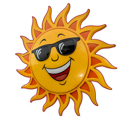 Cheerful cartoon sun with sunglasses and a big smile, perfect for summer, fun, and kids themes.