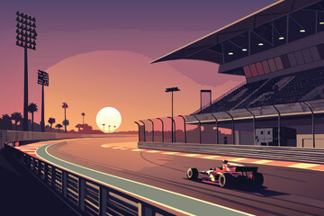 Fototapeta premium Vector illustration of a Formula 1 car speeding alone on a track during a qualifying session.
