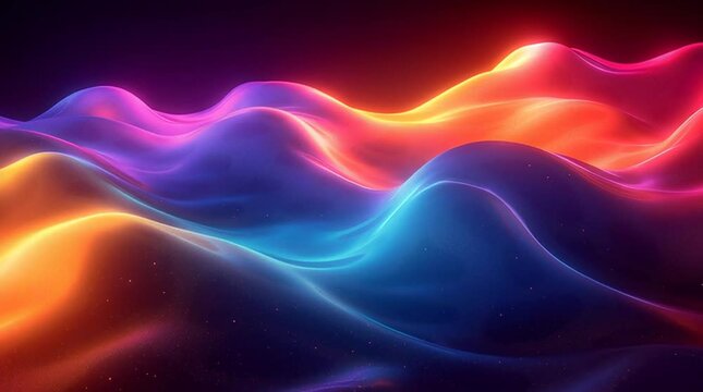 Illustration Abstraite de Lignes N&eacute;on Fluides et Lumineuses sur Fond Sombre