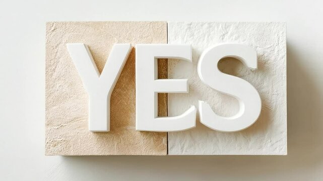 White letters spelling "YES" on textured background, showcasing positive affirmation and motivational design elements for creative projects