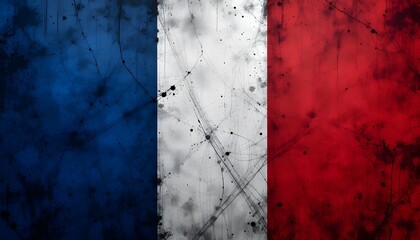  Abstract French Flag Background with Bold Blue, White, and Red Brush Strokes