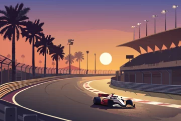 Fotobehang F1 A lone Formula 1 race car speeds on the track during a qualifying session, rendered in a vector style.  © graphix