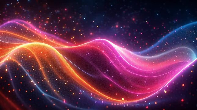 Illustration Abstraite de Lignes N&eacute;on Fluides et Lumineuses sur Fond Sombre