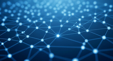 Obraz premium Abstract blue network graphic, glowing nodes connected by lines, symbolizing connection, communication, technology, and global network