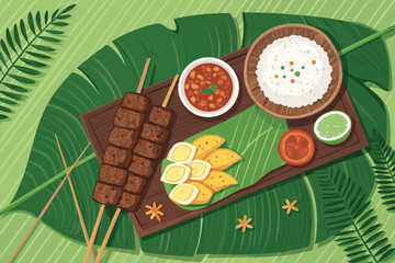 Close-up vector of Indonesian rice paddy from above.