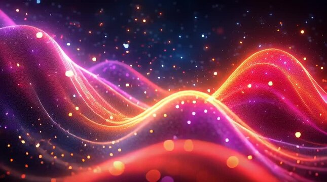 Illustration Abstraite de Lignes N&eacute;on Fluides et Lumineuses sur Fond Sombre